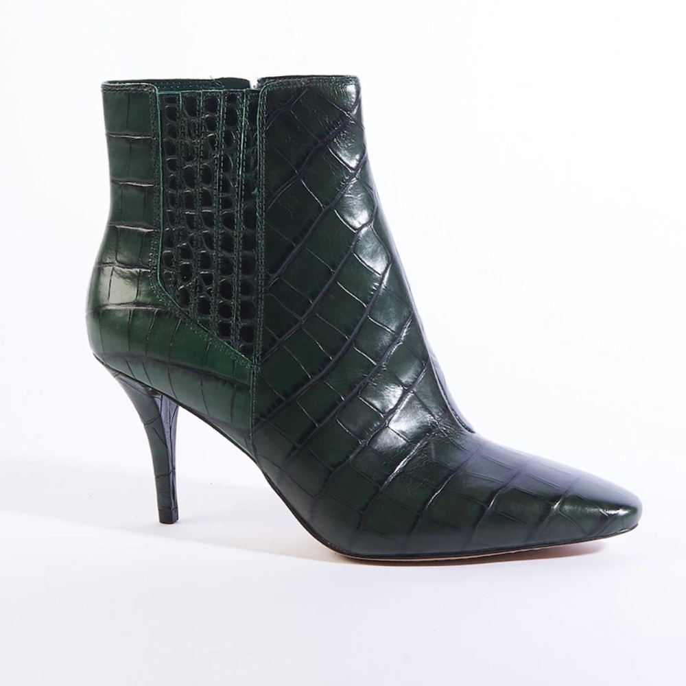 Vince Camuto Green Croc-Embossed Pointed Toe Ankle Bootie